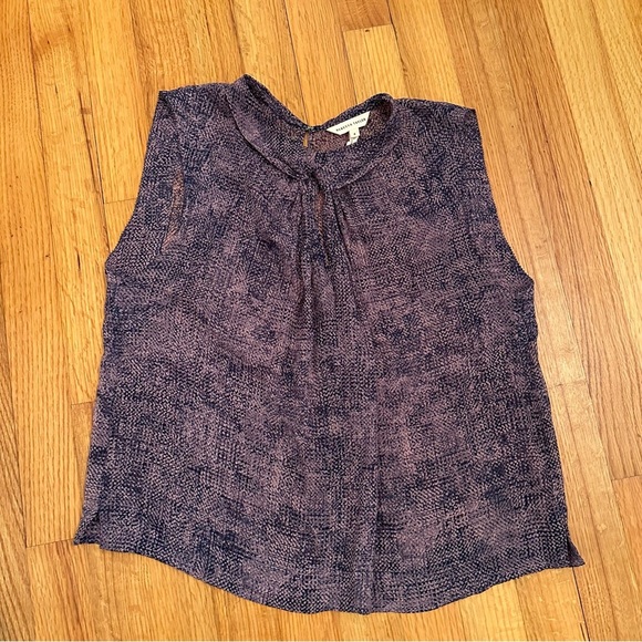 REBECCA TAYLOR Purple Geometric Peter Pan Collar Knot Front Silk Shell Size 4 # - Picture 1 of 8